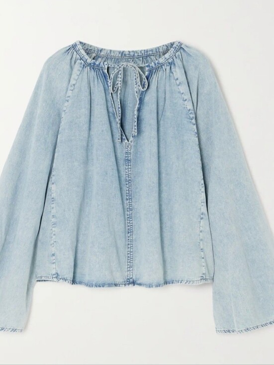 Frame Denim Tops - Frame Aries Denim Blouse Top Size Med Blue Cotton Linen Bell Sleeve